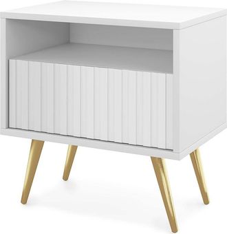 Selsey Selsey - bello - Mesilla de noche con cajón, con frente de láminas, blanca con patas doradas