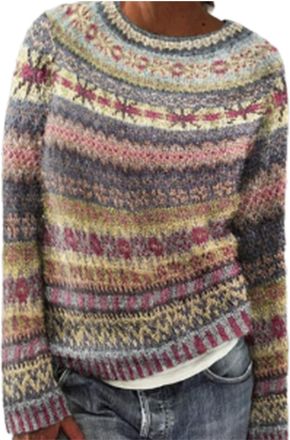 Generic Fair Isle Jumpers for Women UK Plus Size Fairisle Jumper Women Nordic Icelandic Knitting Pattern Knitted Ladies Sweaters Soft Warm Long Sleeve Winter 
