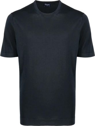 Drumohr Stone Wash Katoenen T-shirt - Heren - T-shirts - Blauw - XL - Katoen - Tops