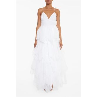 True Decadence Womens V-Neck Sleeveless Maxi Tiered Dress in White - Size 14 UK