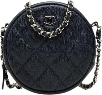 Chanel Pre-owned Vintage Quilted Caviar Leather Crossbody - Dames - Vintage Schoudertas - Blauw - ONE Size - Leer - Vintage