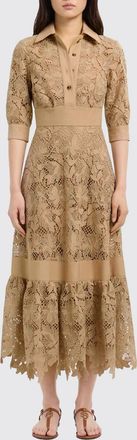 Elie Saab Macram&eacute; Lace Midi Shirtdress with Short Sleeves