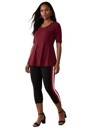 Jessica London Everyday Stretch Cotton Capri Legging in Rich Burgundy Stripe at Nordstrom, Size 12