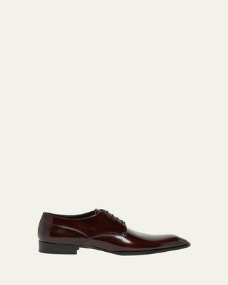 Saint Laurent Mens Stanton Glazed Leather Derby Shoes