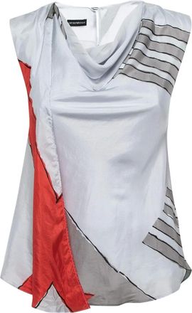 Emporio Armani draped geometric-print blouse - Grey