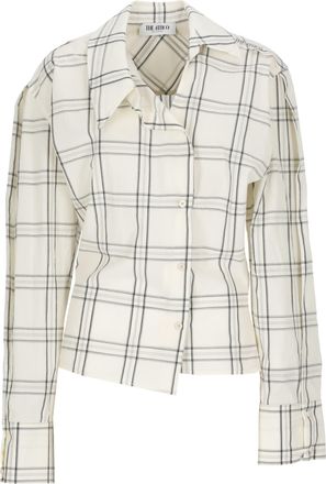 The Attico Ivory Reese Asymmetric Check Cotton Shirt