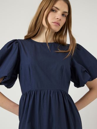 Y.A.S Midikleid Y.A.S YASCOLEA SS ANKLE DRESS S. NOOS, Damen, Gr. 34, N-Gr, navy blazer, Web, Obermaterial: 100% Baumwolle, unifarben, kn&ouml;chellang, Rundhals