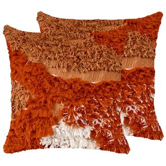Beliani Conjunto De 2 Cojines Decorativos Peludos 45 X 45 Cm Naranja