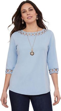 Jessica London Stretch Cotton Lattice Boatneck Tunic in Azure Mist at Nordstrom, Size Medium