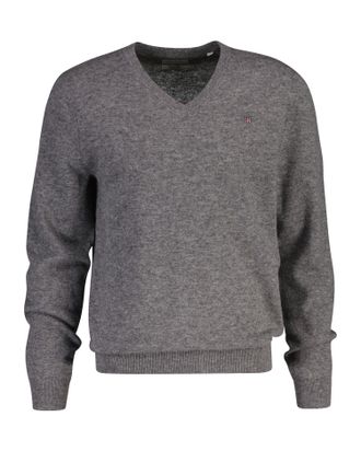 GANT V-Ausschnitt-Pullover GANT EXTRAFINE LAMBSWOOL V-NECK, Herren, Gr. 3XL, grau (dunkelgrau melange), Feinstrick, Obermaterial: 90% Wolle, 10% Polyamid, 
