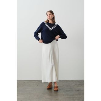 Naked Cashmere Diana Modern Tennis Sweater in Navy/ecru at Nordstrom, Size X-Small