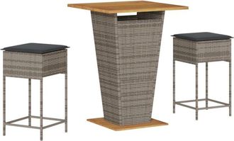 vidaXL Juego De Bar De Jard&iacute;n De 3 Piezas Con Cojines Rat&aacute;n Pe Gris Vidaxl