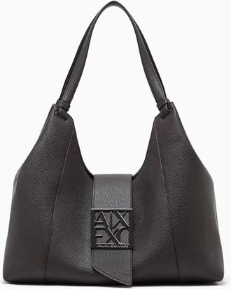 A|X Armani Exchange Borsa hobo effetto pelle con placca logo - - Bags - Donna - Marrone - ONE SIZE