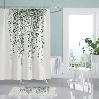 OEM Cortina De Ducha Con Hojas Verdes, Cortina De Ducha Con Hojas En Acuarela, Cortina De Ducha De Tela Floral, Cortina De Ducha Impermeable Con Plantas, 