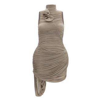 Magda Butrym Jurk met hoge hals en draperie - Dames - Jurken - Beige - Maat: XS