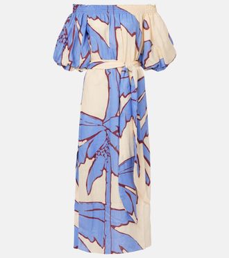 Johanna Ortiz Printed off-shoulder linen midi dress