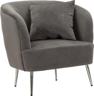 Mauro Ferretti Sillón de metal plateado y terciopelo gris con cojín cm 73x66x78