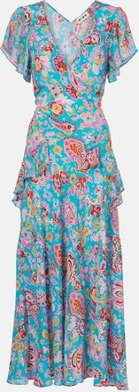 Rixo Abito midi Evie in cr&ecirc;pe de chine di seta