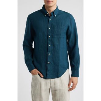 Alex Crane Playa Linen Button-Down Shirt in Dusk at Nordstrom, Size X-Large