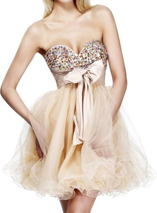 Sherri Hill Strapless Tulle Cocktail Dress In Nude/ab