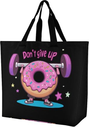 Generic Donut Weightlifting Dont Give Up Large Reusable Shopping Bag Lightweight Foldable Tote Bags Washable Shoulder Handbag