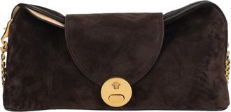 Versace Black Gold Chain Suede Leather Clutch