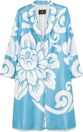 Etro Cappotto in seta con stampa grafica - Blu