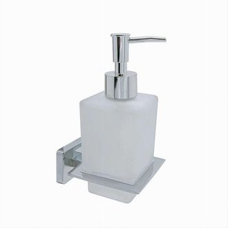 Trade Shop Trade Shop - Dispenser Sapone Cubico Da Muro In Acciaio Vetro Satinato 16cm Arredo Bagno 87215