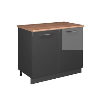 Vicco Mueble Bajo Para Fregadero Fame-line, Antracita Alto Brillo/antracita, 100 Cm, Et Roble, Vicco
