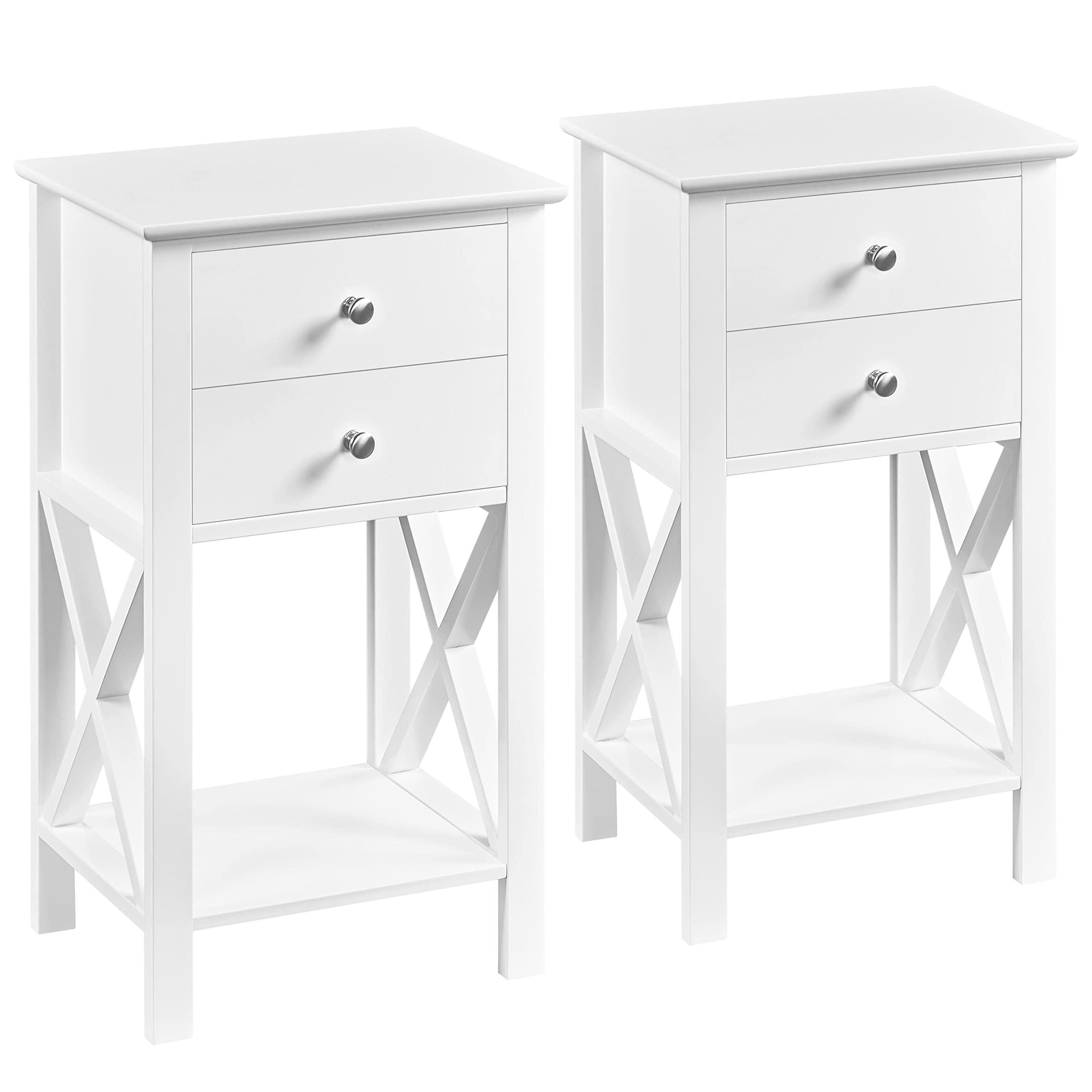 Yaheetech Nachttisch-Set, 2 Stück – Weiß, 45x35x60,5 Cm Mit 3 Schubladen, Aus MDF, Perfekt Fürs Schlafzimmer