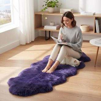 Infinity Leather Genuine Sheepskin Violet Double Natural Fluffy Silky Soft Real Wool Rug