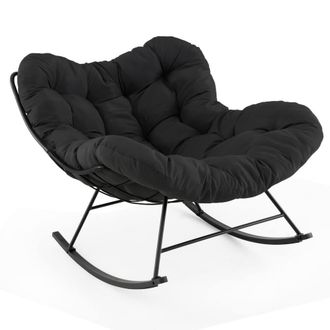 Costway Costway Indoor Outdoor Rocking Chair Oversized Egg Papasan Chair in Black