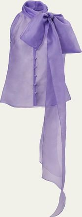 Carolina Herrera Sleeveless Silk Button-Front Blouse With Neck Scarf