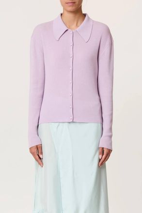 Plan C Shirt Collar Merino Wool Cardigan In Wisteria
