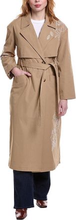 NVLT Nvlt Longline Embroidered Double-Breasted Belted Trench Coat