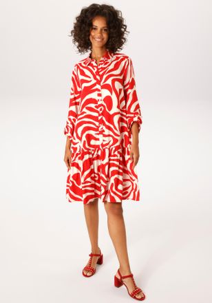 Aniston Blusenkleid ANISTON CASUAL, Damen, Gr. 36, N-Gr, rot, wei&szlig;, Web, Obermaterial: 100% Viskose, bedruckt, gemustert, l&auml;ssig geschnitten kniefrei, Krempel