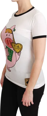 Dolce & Gabbana Womens White Year Of The Pig Top Cotton T-Shirt