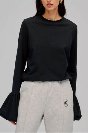 Sleeper Ruffled Stretch-Cotton Jersey T-Shirt In Black