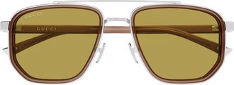 Gucci Sunglasses, male, Gray, Size: 55 MM Double-Bridge Aviator Sunglasses