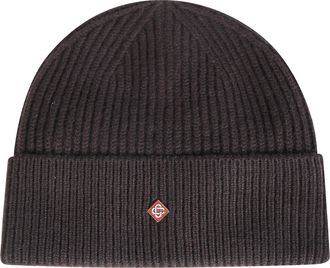 Casablanca Ribbed Knit Beanie with Folded Cuff and Emblem