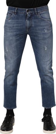 Dolce & Gabbana Mens Blue Cotton Logo Plaque Denim Jeans Elastane Clothing