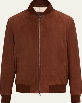 Loro Piana Mens Suede Full-Zip Bomber Jacket