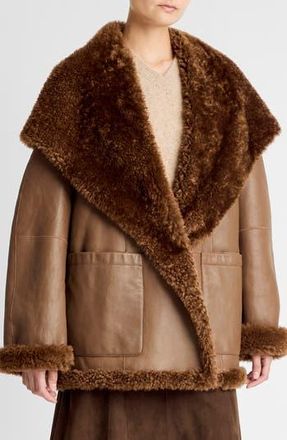 Vince Hooded Genuine Shearling Jacket in Cognac Espresso Comb at Nordstrom Rack, Size Medium