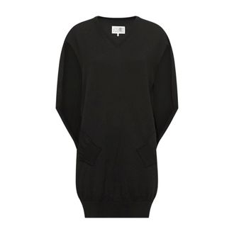 Maison Margiela Kleedjes, Dames, Zwart, S, Leer, Jurk met V-hals en cape-design