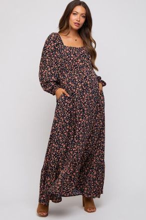 Pinkblush Floral Square Neck Ruffle Maxi Dress in Navy Blue at Nordstrom, Size Medium
