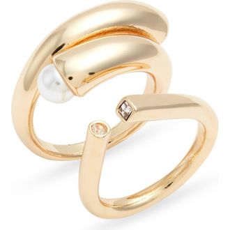Open Edit Set of 2 Rings in White- Gold at Nordstrom, Size Medium