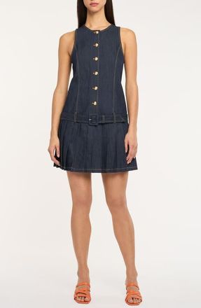 Cinq &agrave; Sept Elyse Pleat Denim Minidress in Indigo at Nordstrom, Size 10