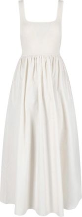 Matteau White Fitted Square Neck Midi Dress