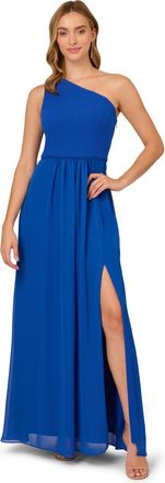 Adrianna Papell Womens One Shoulder Chiffon Gown - Blue - Size 16 UK