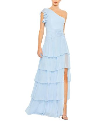 Mac Duggal Ruffle Tiered One Flutter Sleeve Gown
